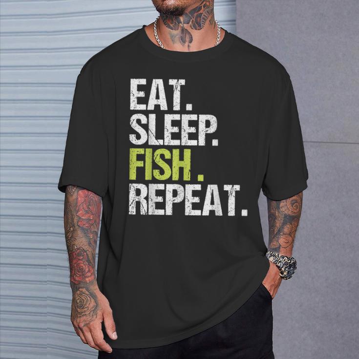 Eat Sleep Fish Repeat Fishing Fisherman Angling T-Shirt Gifts for Him