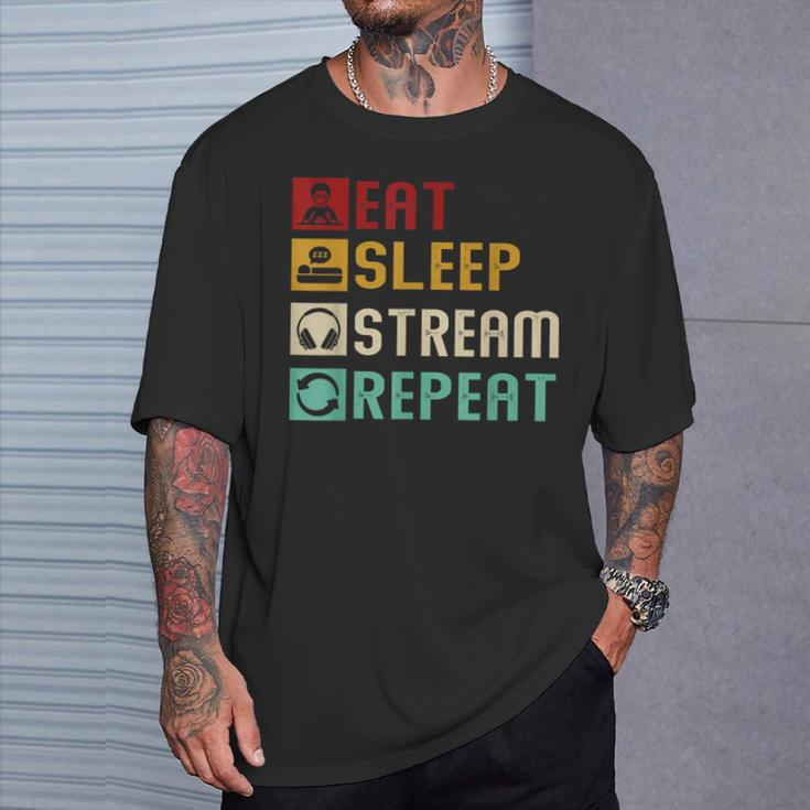 Eat Sleep Stream Repeat Streaming Gaming Streamer Vintage T-Shirt Gifts for Him