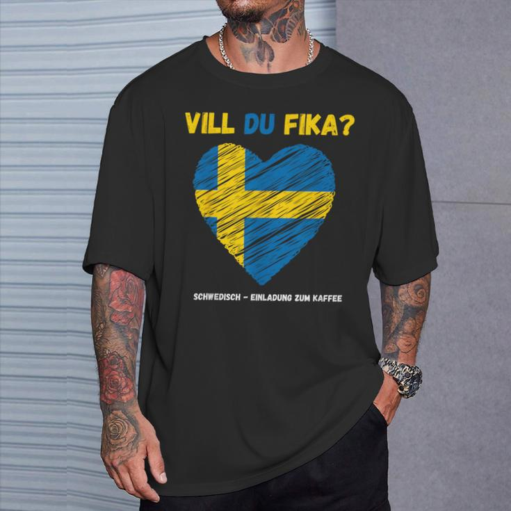 Einladung Um Kaffee Sweden Text German Language T-Shirt Geschenke für Ihn