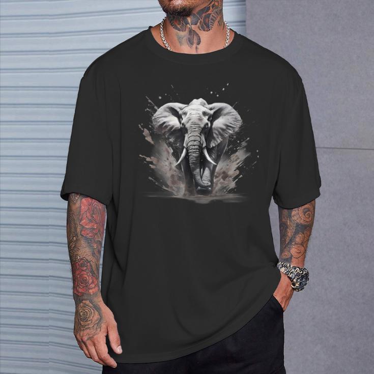 Elefant Zeichnung Tierdruck Splash Wildlife Natur Motiv T-Shirt Geschenke für Ihn