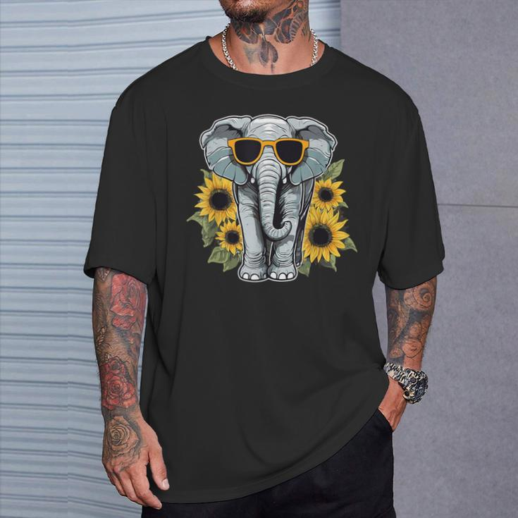 Elephant With Sunglasses And Sunflowers T-Shirt Gifts for Him