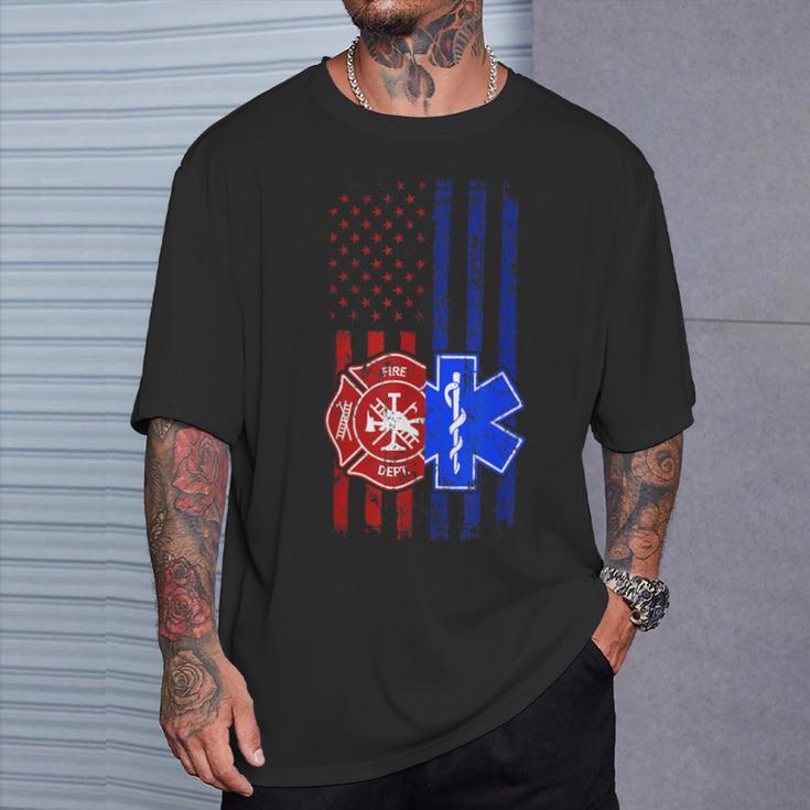 Ems Firefighter Emt Paramedic First Responders Us Flag T-Shirt Gifts for Him