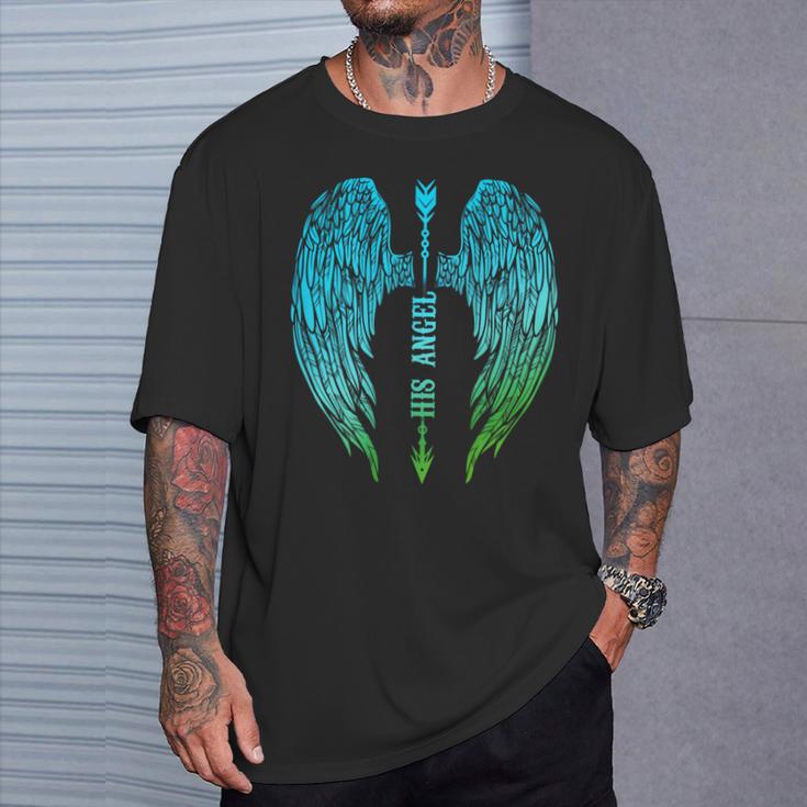 Engelsflügel Herren T-Shirt Schwarz His Angel Aufschrift, Geschenk für Ihn Geschenke für Ihn