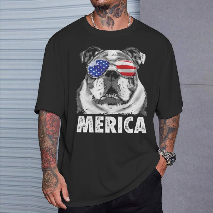 English Bulldog 4Th Of July Merica Usa Flag Retro T-Shirt Gifts for Him