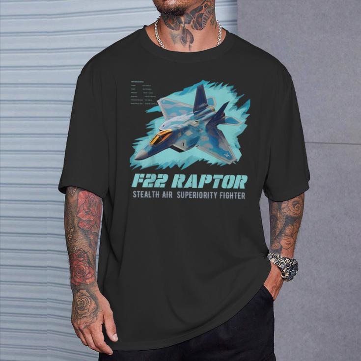 F-22 Raptor Fighter Jet Military Airplane Pilot Veteran Day T-Shirt Gifts for Him
