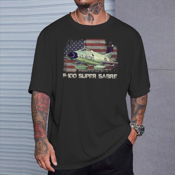 F100 Super Sabre Jet Fighter Plane American Flag Pilot Vet T-Shirt Gifts for Him