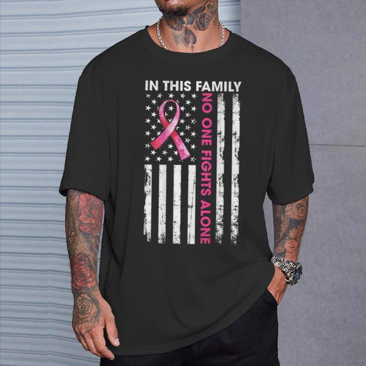 In This Family No One Fight Alone Breast Cancer On Back T-Shirt Gifts for Him