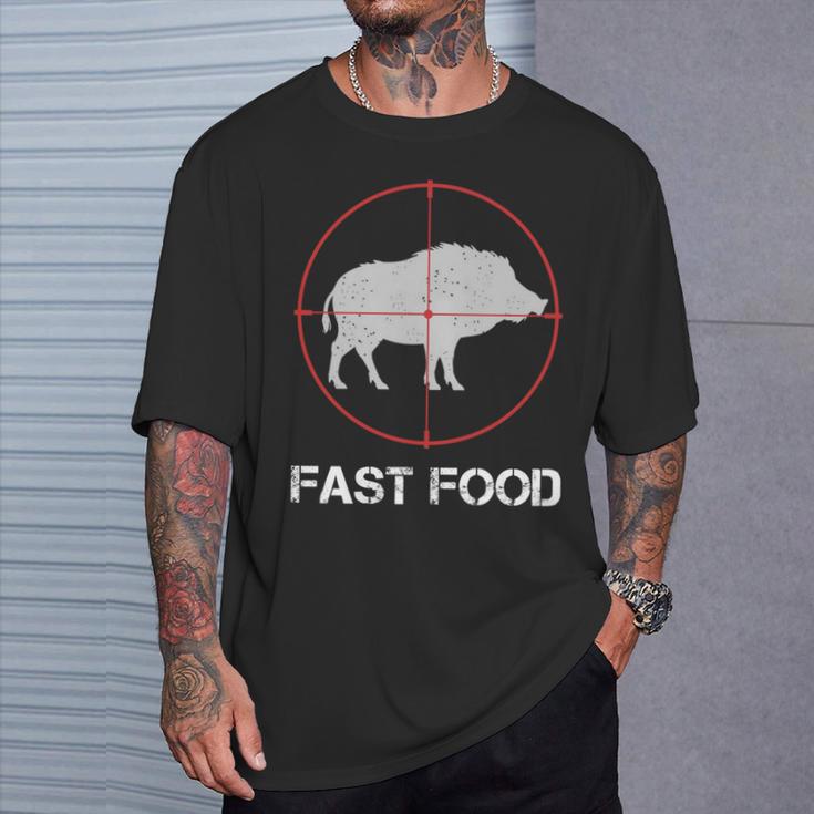 Fast Food Wildschweinjagd Lustige Tierwelt Jäger Papa T-Shirt Geschenke für Ihn