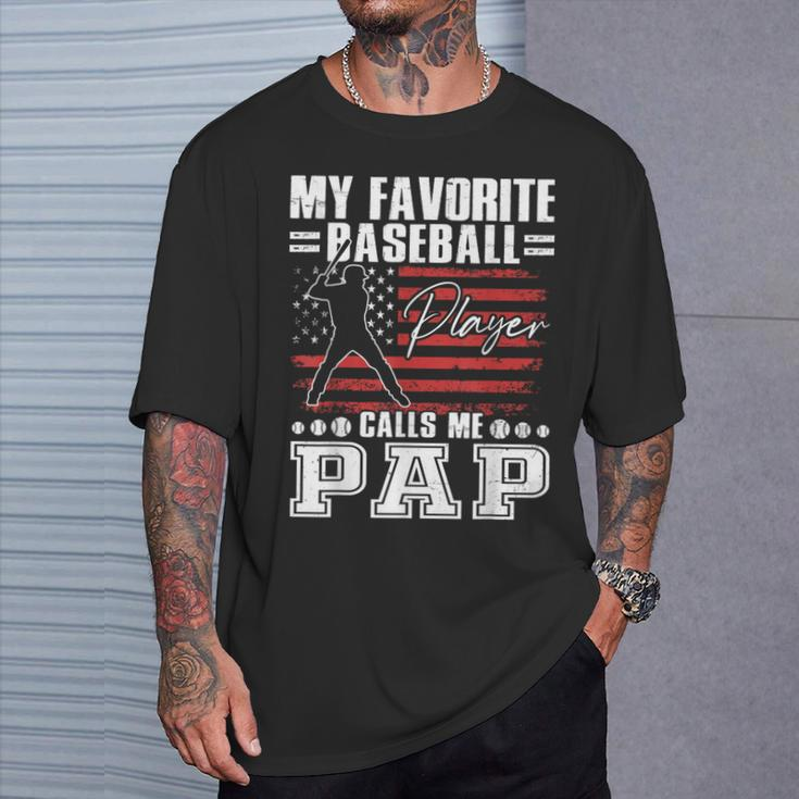 My Favorite Baseball Player Calls Me Pap American Flag T-Shirt Gifts for Him