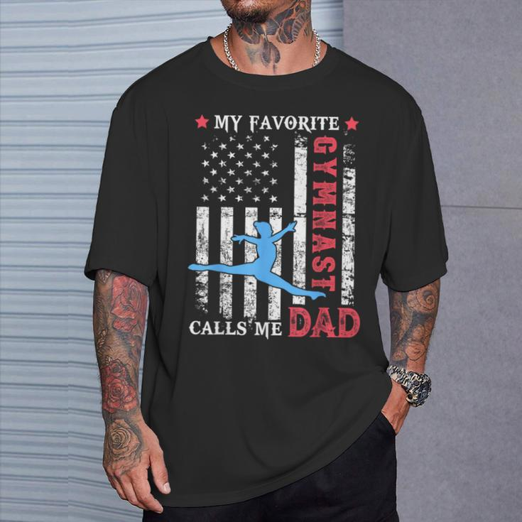 My Favorite Gymnast Calls Me Dad Usa Flag Father's Day T-Shirt Gifts for Him