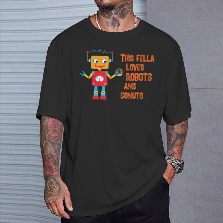 This Fella Loves Robots And Donuts Brain Food Merchandise T-Shirt Gifts for Him