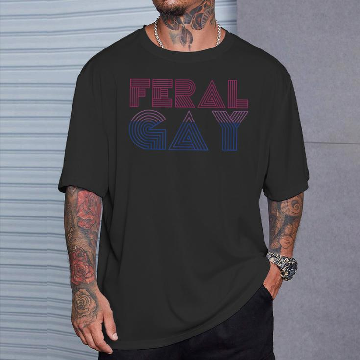 Feral Gay Lgbt Gay Bi Pan Trans Pride Meme Bisexual Flag T-Shirt Gifts for Him