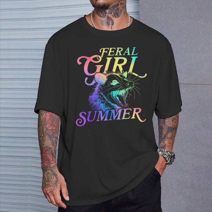 Feral Girl Summer Opossum Tie Dye Pastel Color T-Shirt Gifts for Him