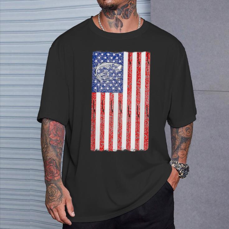 Fishing 4Th Of July Usa Flag Vintage Look T-Shirt Gifts for Him