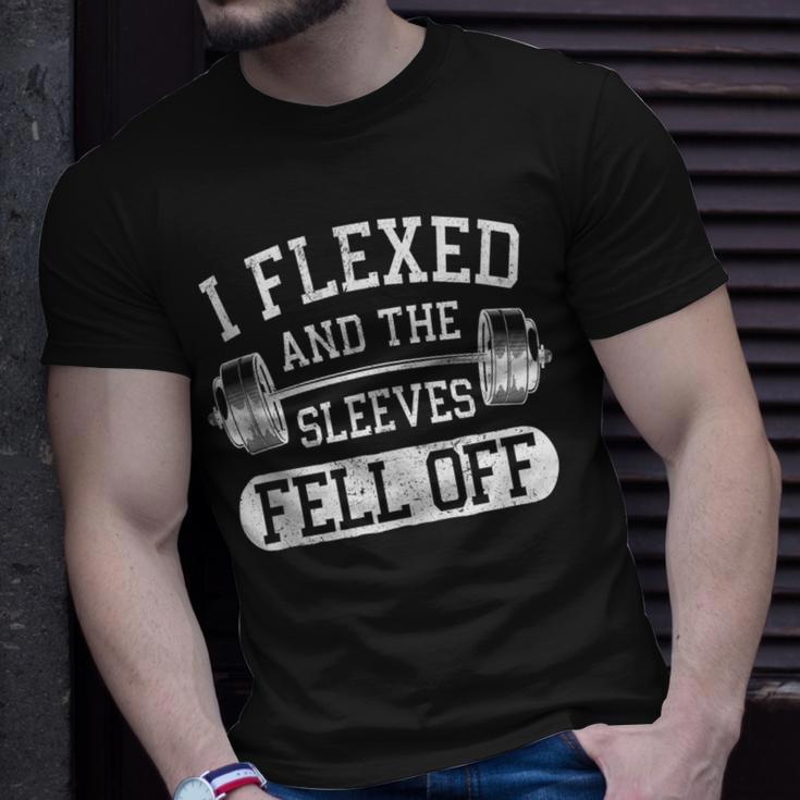 I Flexed And The Sleeves Fell Off Workout Gym Dumbbell T-Shirt Gifts for Him