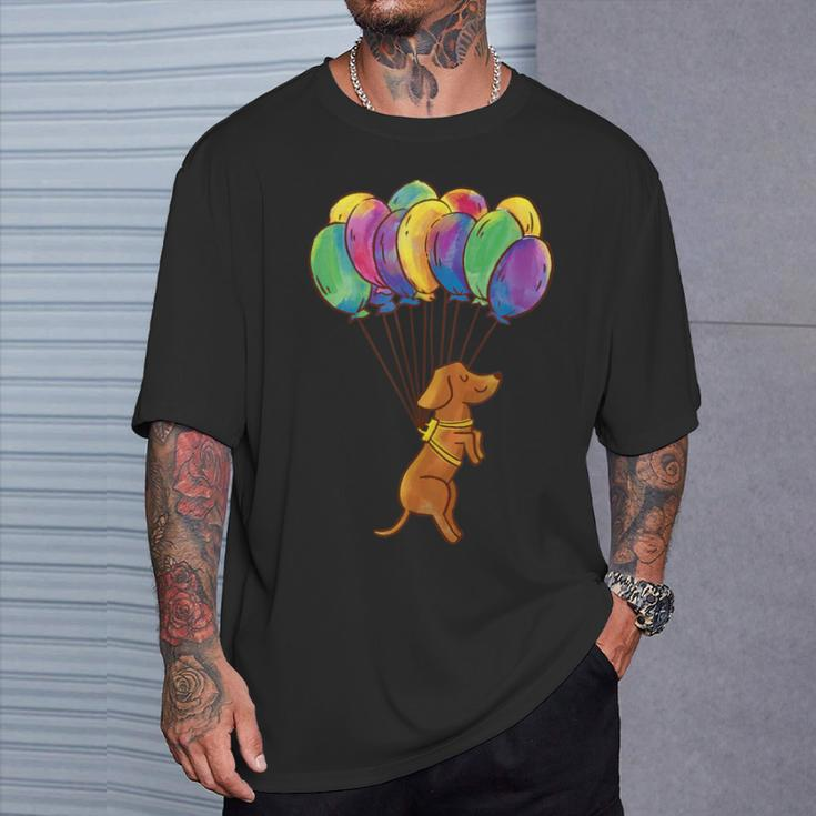 Fliegender Hund und Bunte Ballons Unisex T-Shirt für Damen und Herren Geschenke für Ihn