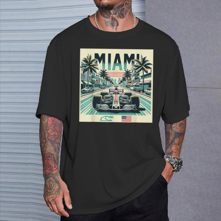 Formula Racing Open Wheel Car Retro Miami Circuit Usa Flag T-Shirt Gifts for Him