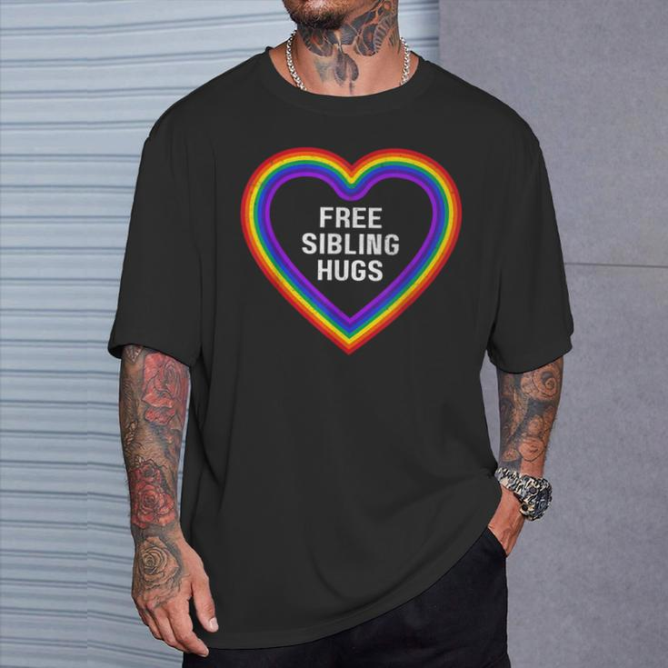 Free Sibling Hugs Heart Lgbt Gay Pride Month Brother Sister T-Shirt Gifts for Him