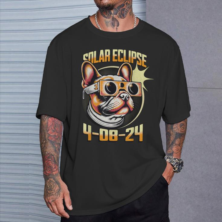 French Bulldog Wearing Solar Eclipse Glasses 2024 T-Shirt Gifts for Him