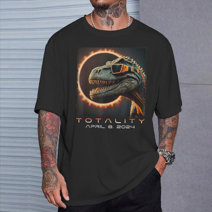 Fun Dinosaur T-Rex Totality April 8 2024 Total Solar Eclipse T-Shirt Gifts for Him