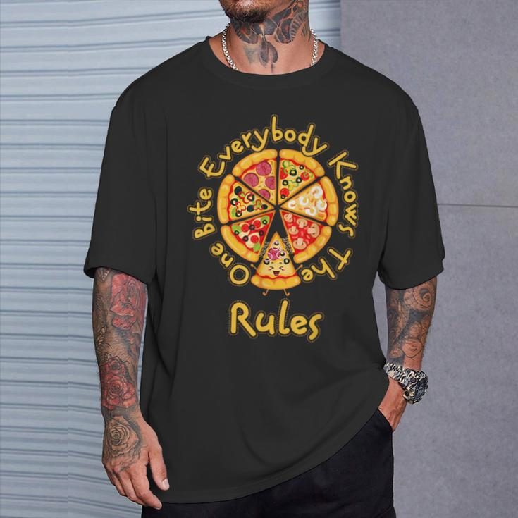 1 One Bite Everybody Knows Rules Pizza Food Lover T-Shirt Gifts for Him