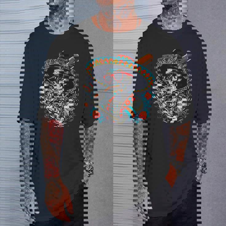 Baseball Skeleton Mexican Sombrero Cool Cinco De Mayo T-Shirt Gifts for Him