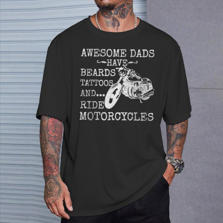 Beard Awesome Dad Beard Tattoos And Motorcycles T-Shirt Gifts for Him
