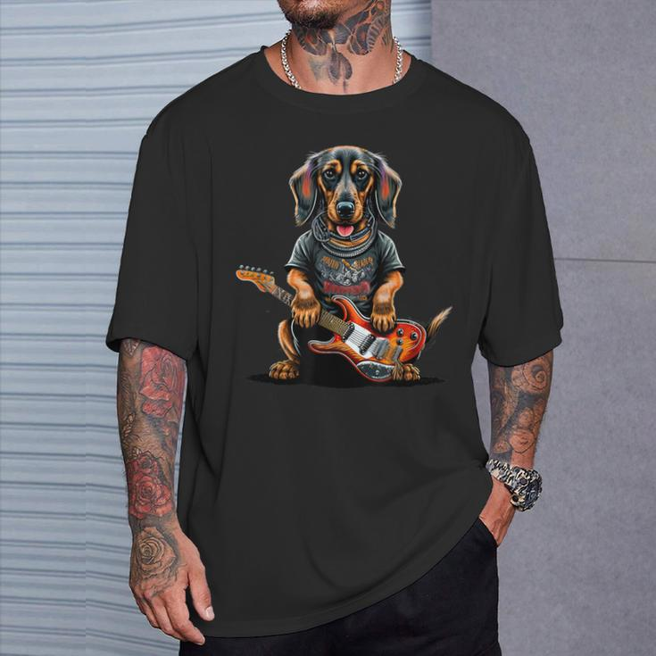 Dachshund Cute Rock And Roll Rocker Punk T-Shirt Geschenke für Ihn