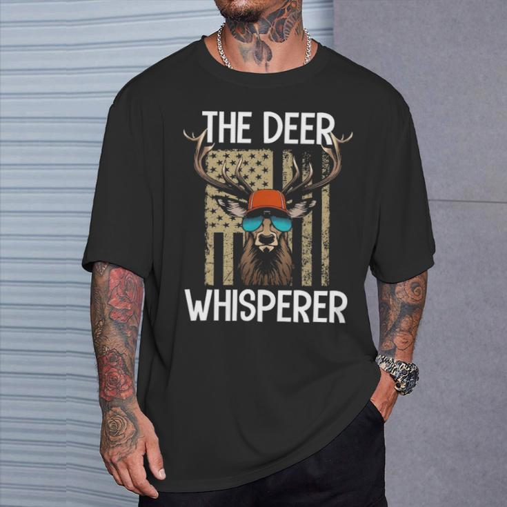 Deer Whisperer Awesome Hunter Usa Flag Buck Hunting T-Shirt Gifts for Him