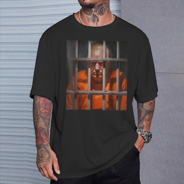 Donald Trump Behind Bars Hot Orange Jumpsuit Humor T-Shirt Gifts for Him