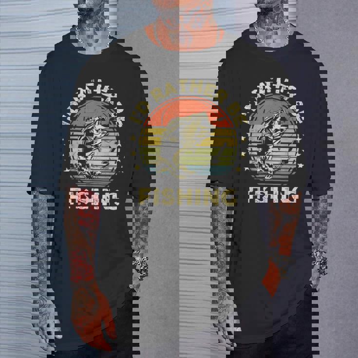 Fishing- Id Rather Be Fishing Bass Fish Dad T-Shirt Gifts for Him