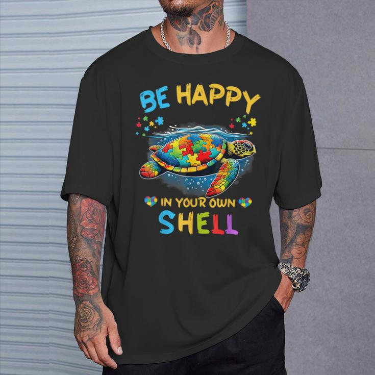 Be Happy In Your Own Shell Autism Awareness Turtle T-Shirt Gifts for Him