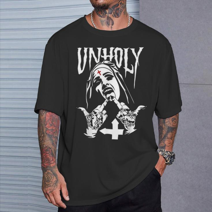 Horror Unholy Nun Occult Gothic Satanic Nun Tattoos T-Shirt Gifts for Him