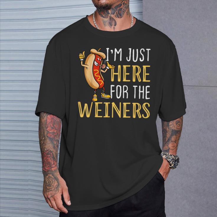 Hot Dog I'm Just Here For The Wieners Sausage T-Shirt Gifts for Him