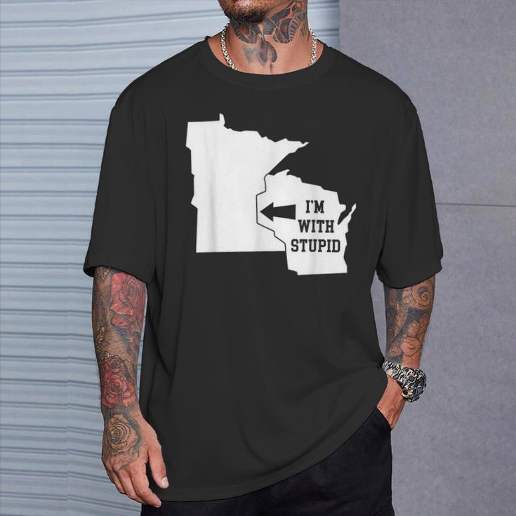 I'm With Stupid Minnesota Arrow From Wisconsin T-Shirt Gifts for Him