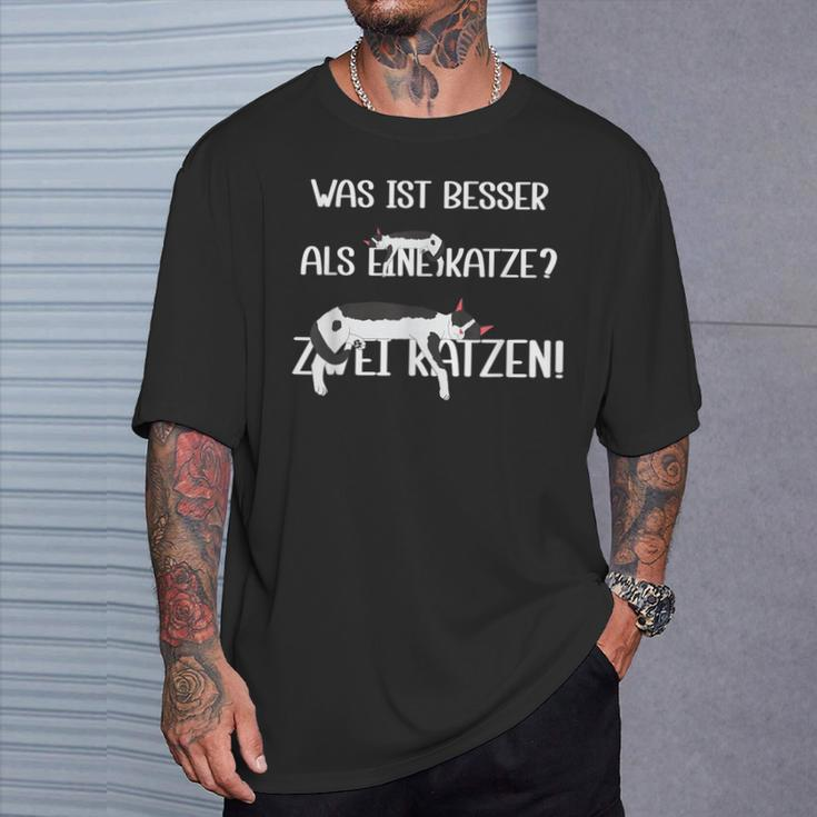 Was Ist Besser Als Eine Katze Zwei Katzen German T-Shirt Geschenke für Ihn