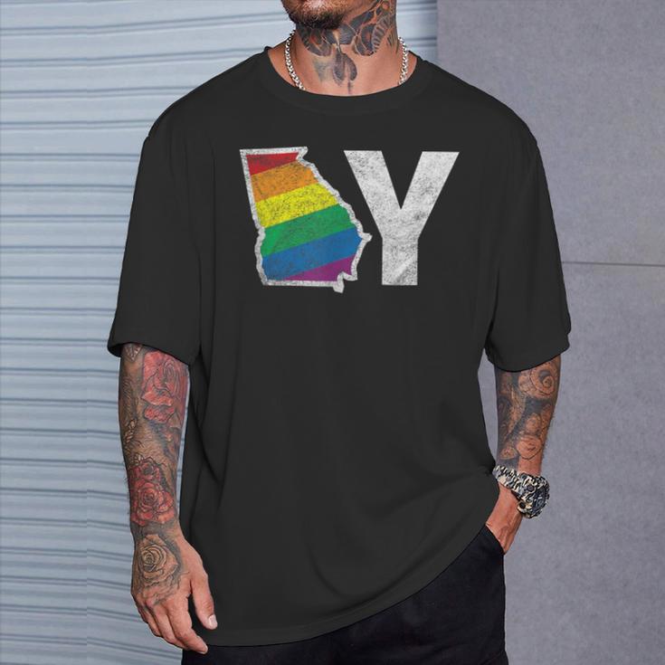 Lgbt Georgia Gay Distressed Rainbow Flag Present T-Shirt Gifts for Him