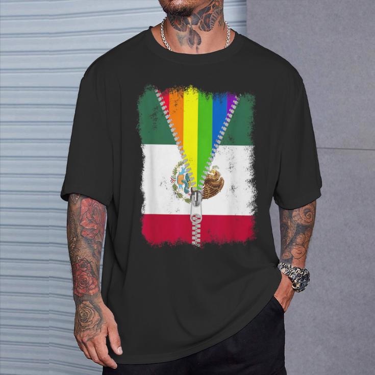 Lgbt Mexico Flag Zip Rainbow Mexican Gay Pride T-Shirt Gifts for Him