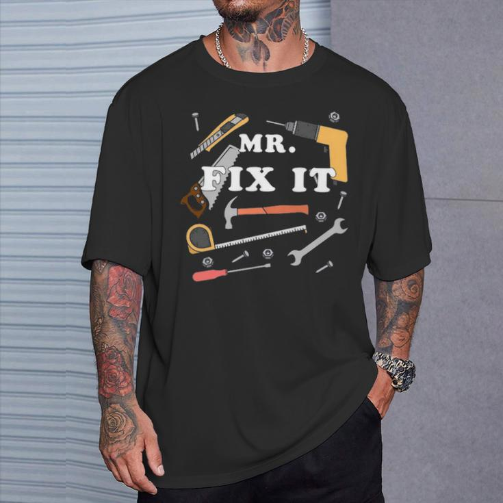 Mr Fix It Carpenter Woodworker Tools T-Shirt Gifts for Him