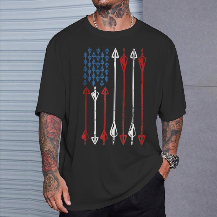 Patriotic Bow Hunting Flag Arrows Bow Archer Target T-Shirt Gifts for Him