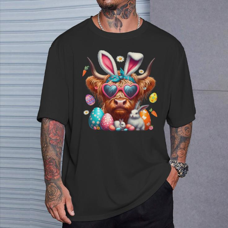 Scottish Highland Cow Easter Eggs Farmers Easter Day T-Shirt Gifts for Him