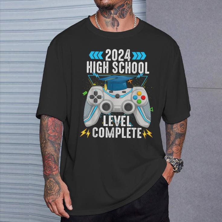 Senior Gamer 2024 High School Level Complete 2024 Grad T-Shirt Gifts for Him