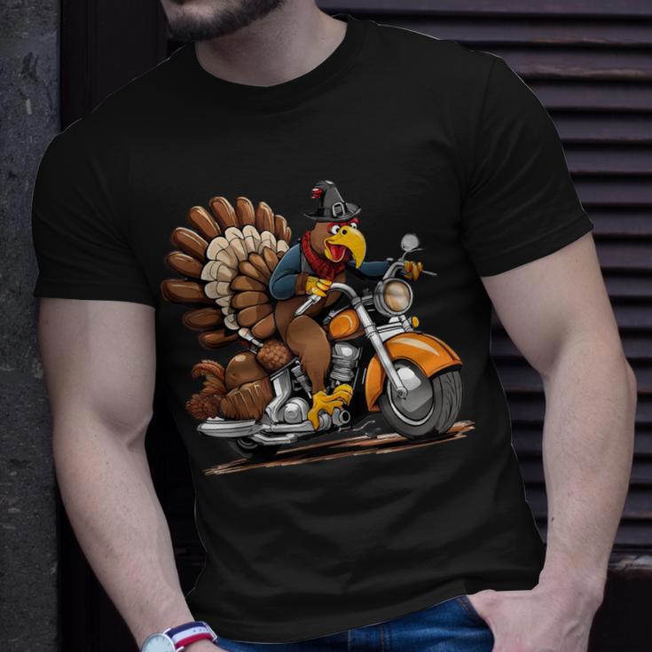 Thanksgiving Turkey On A Motorcycle T-Shirt Gifts for Him