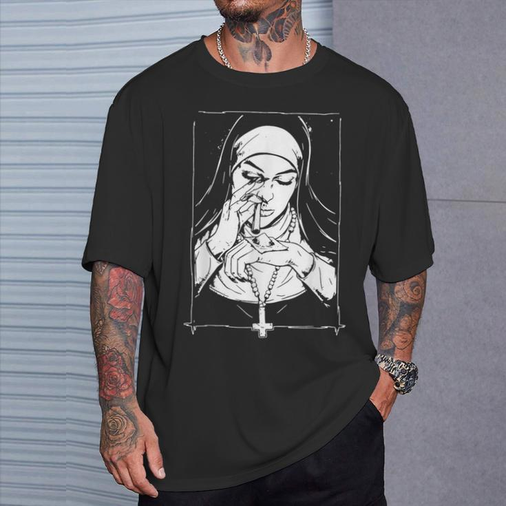 Unholy Drug Nun Costume Dark Satanic Essential Horror T-Shirt Gifts for Him