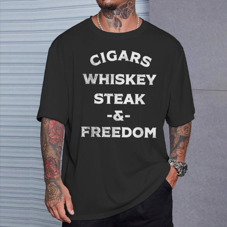 Whiskey Cigars Whiskey Steak & Freedom T-Shirt Gifts for Him