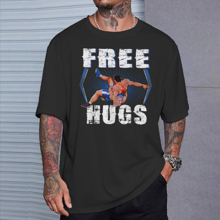 Wrestling Free Hugs Wrestling Vintage T-Shirt Gifts for Him