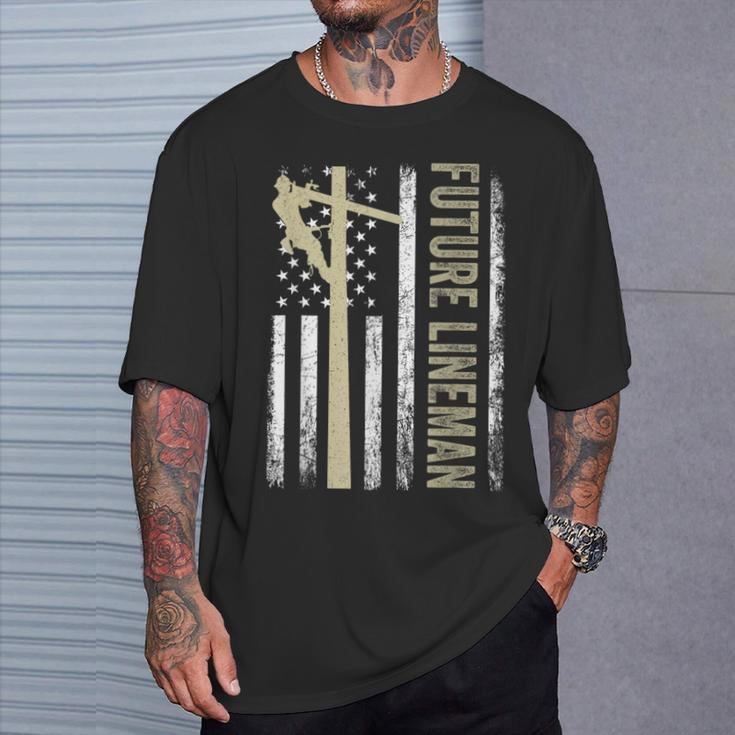 Future Lineman American Flag Electric Cable 4Th Of July T-Shirt Gifts for Him