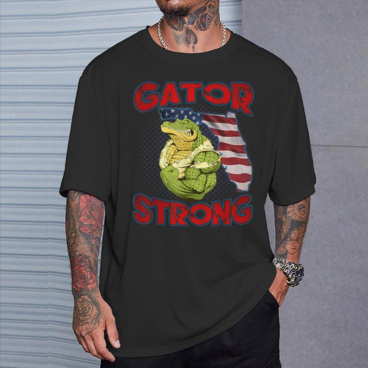 Gator Strong Florida State Gator American Flag Florida Map T-Shirt Gifts for Him