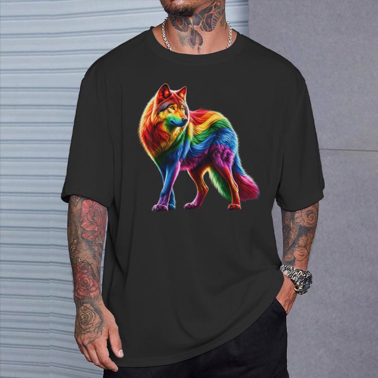 Gay Wolf Pride Lgbtq Rainbow T-Shirt Gifts for Him