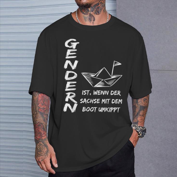 Gendern Ist Wenn Der Sachs Mit Dem Boot Herren Schwarz T-Shirt Geschenke für Ihn